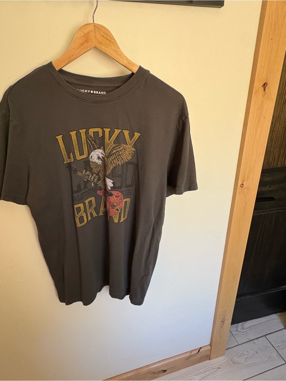 Lucky Brand Eagle Guitar Graphic Tee Gray 100% Cotton Size L